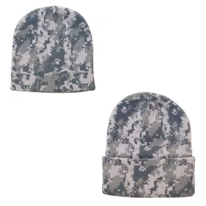 1 Dozen Grey Pixel Camo Camouflage Winter Beanies Hats Caps Wholesale Lot