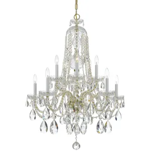 10 Light Polished Brass Crystal Chandelier Draped In Clear Swarovski Strass Crystal - C193-1110-PB-CL-S