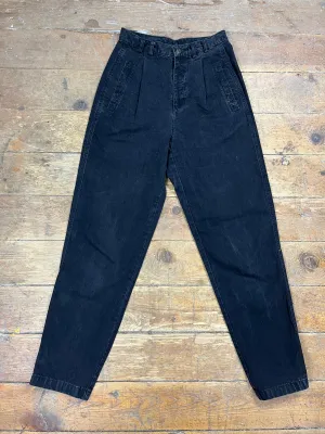 1990s Black Pleated Jeans by Liz Wear