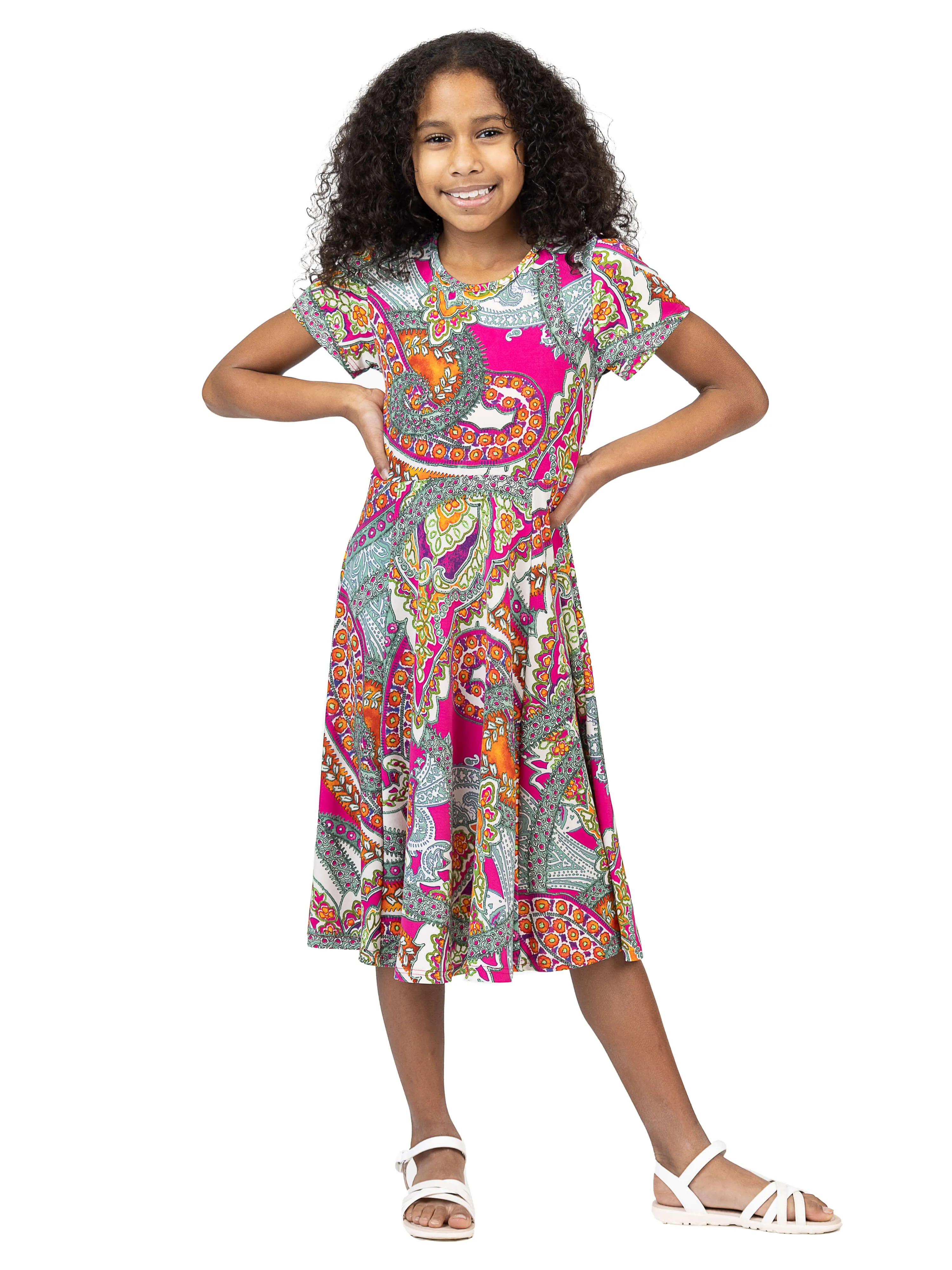 24sevenkid Pink Paisley Short Sleeve Girls Dress