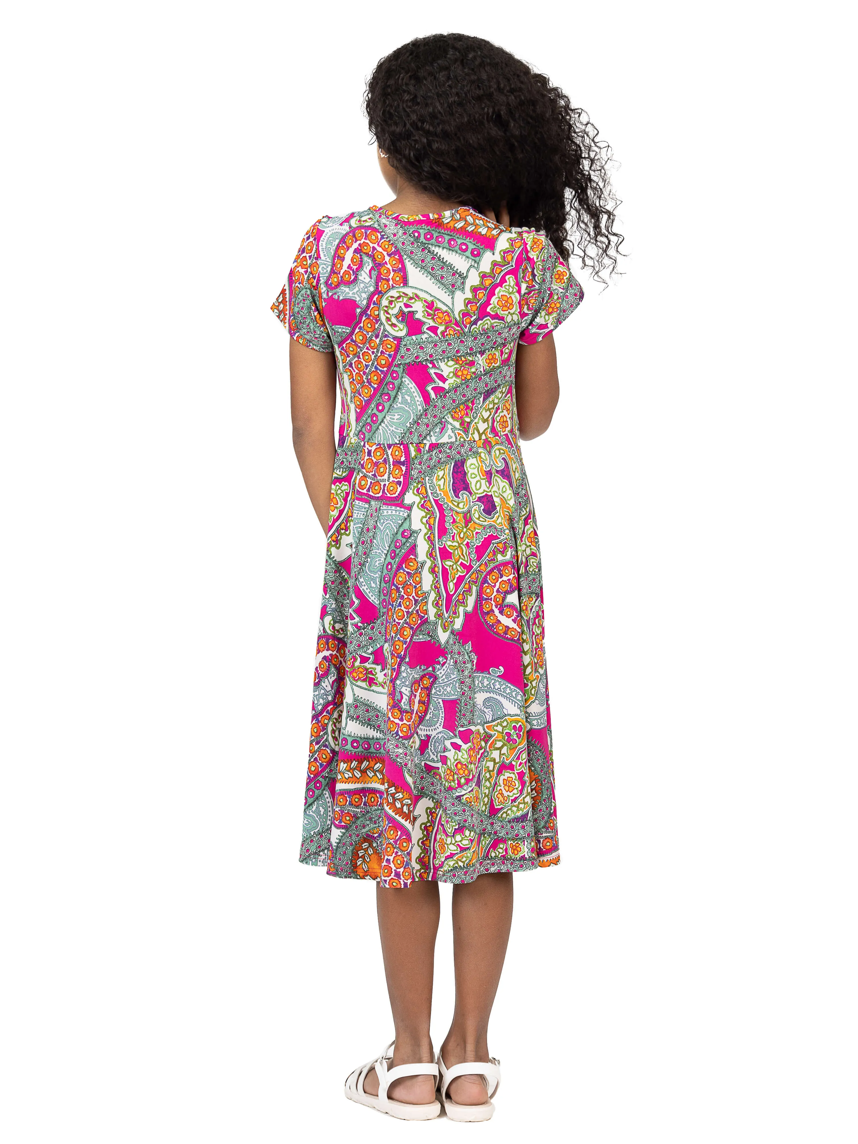 24sevenkid Pink Paisley Short Sleeve Girls Dress