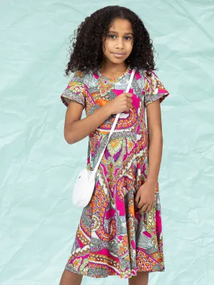 24sevenkid Pink Paisley Short Sleeve Girls Dress