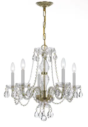 5 Light Polished Brass Crystal Chandelier Draped In Clear Hand Cut Crystal - C193-5085-PB-CL-MWP