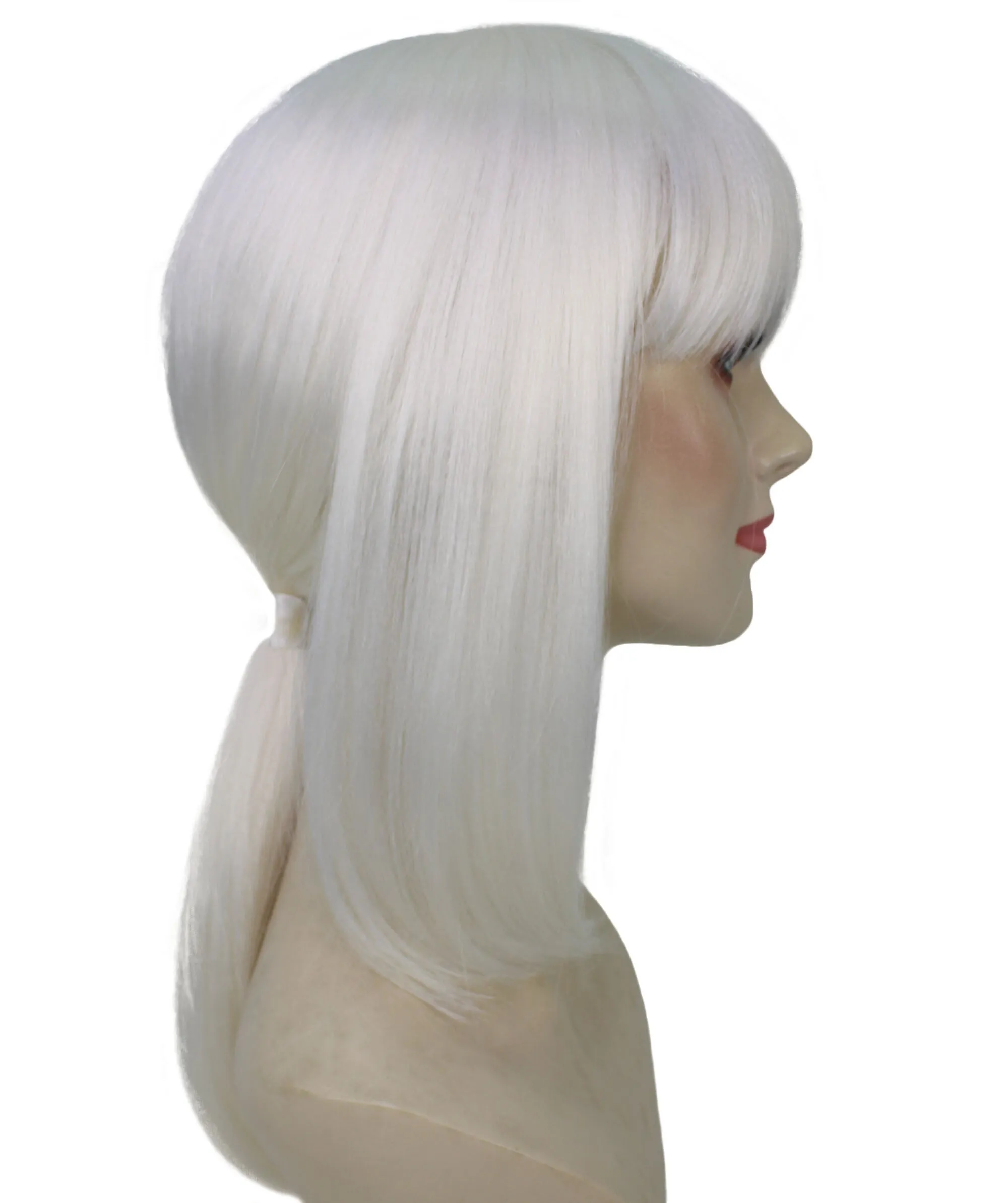 Adult Women's Short and Low White Ponytail Wig | Perfect for Cosplay | Flame-retardant Synthetic Fiber