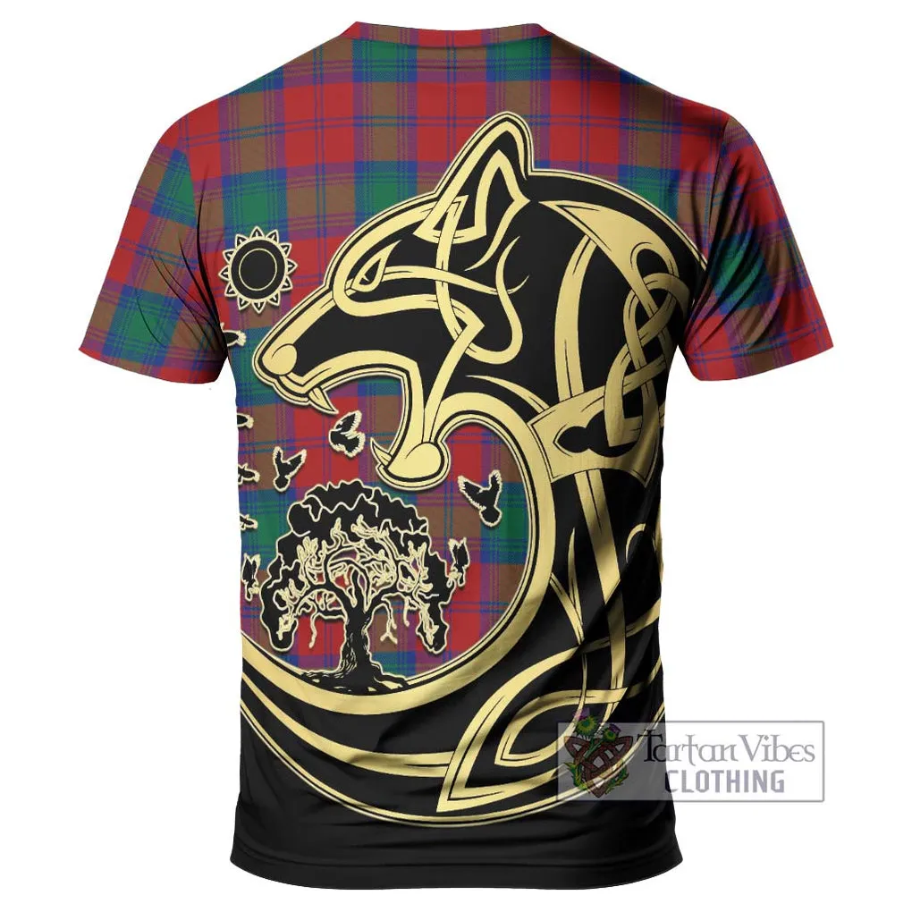 Affleck Tartan T-Shirt with Family Crest Celtic Wolf Style