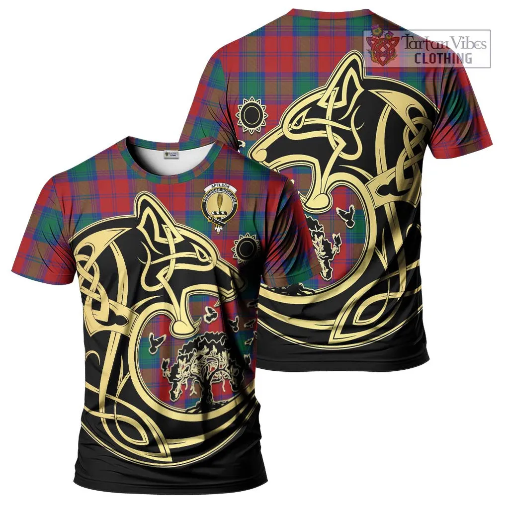 Affleck Tartan T-Shirt with Family Crest Celtic Wolf Style