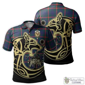 Agnew Tartan Polo Shirt with Family Crest Celtic Wolf Style