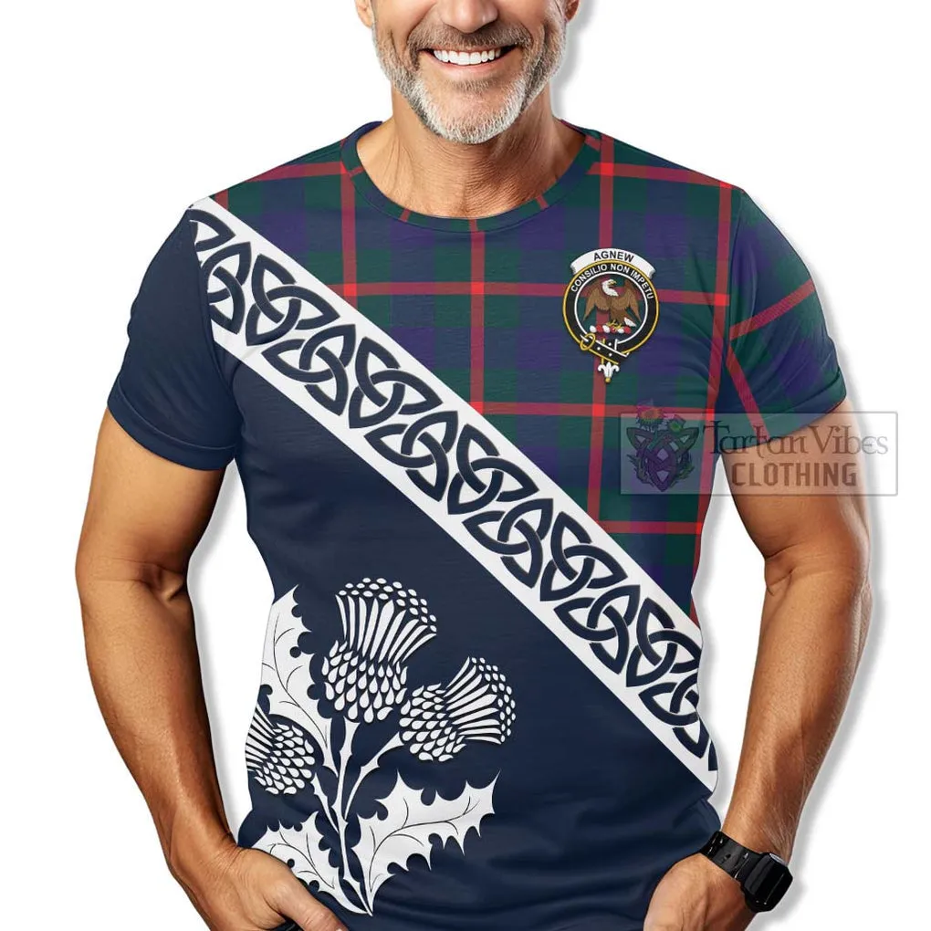 Agnew Tartan T-Shirt Featuring Thistle and Scotland Map