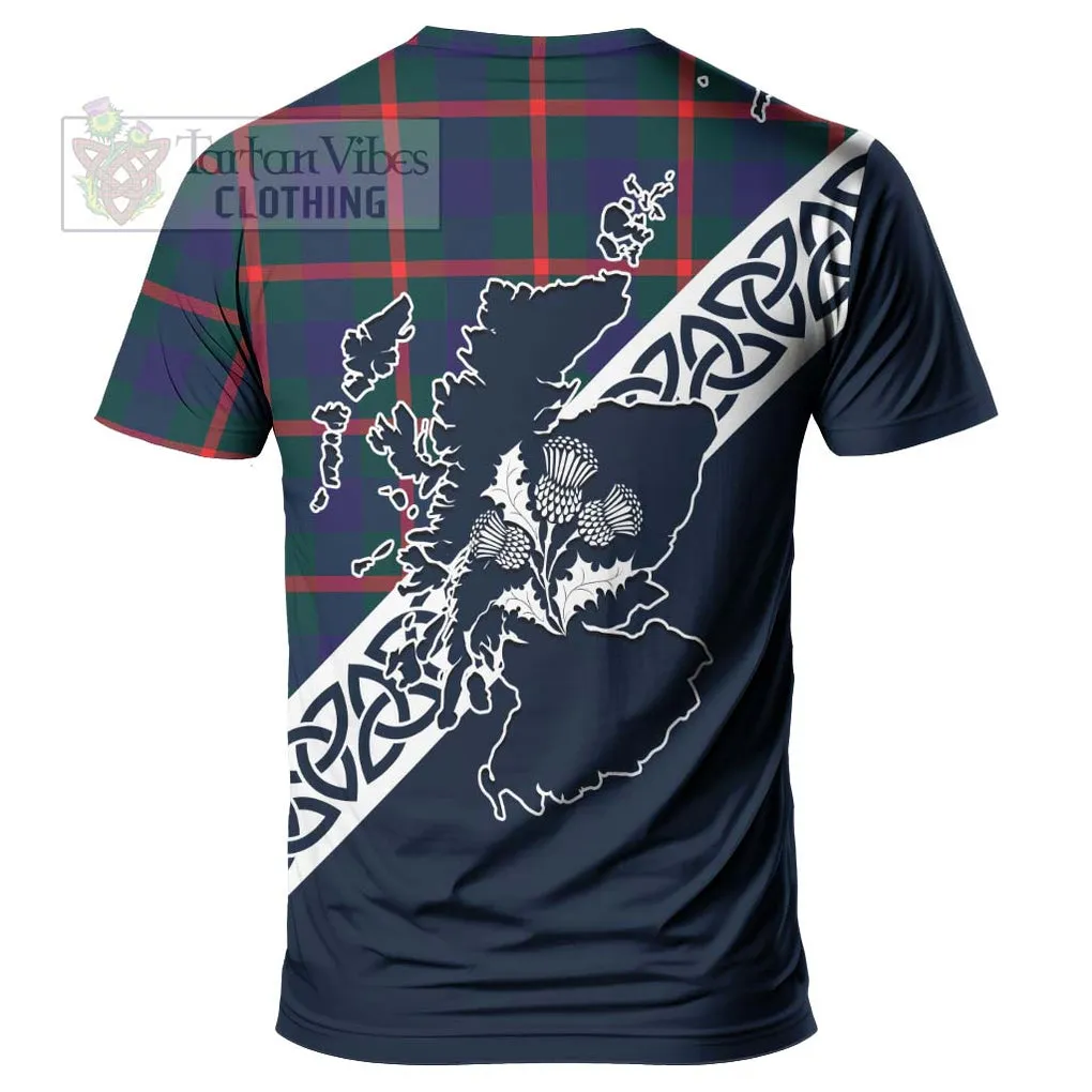 Agnew Tartan T-Shirt Featuring Thistle and Scotland Map