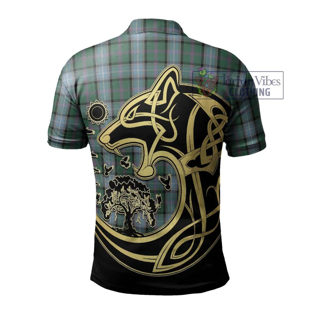 Alexander of Menstry Hunting Tartan Polo Shirt with Family Crest Celtic Wolf Style