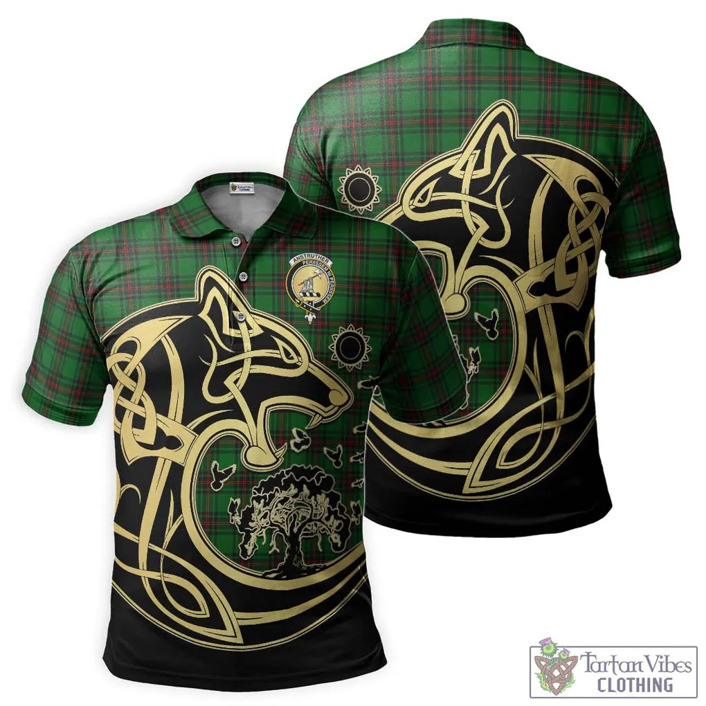 Anstruther Tartan Polo Shirt with Family Crest Celtic Wolf Style