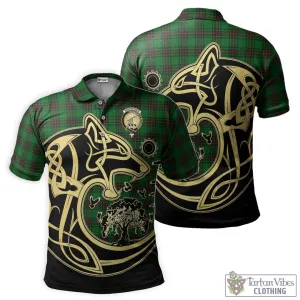 Anstruther Tartan Polo Shirt with Family Crest Celtic Wolf Style