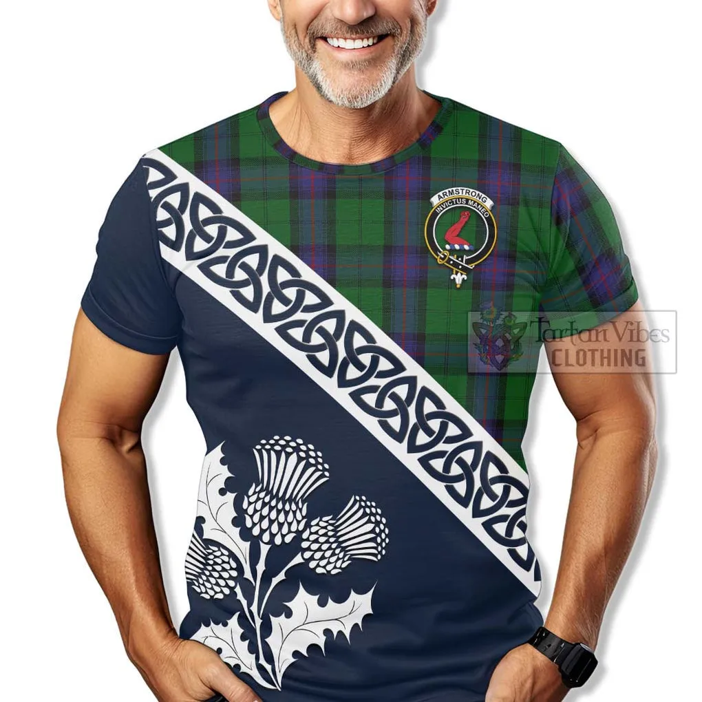 Armstrong Tartan T-Shirt Featuring Thistle and Scotland Map