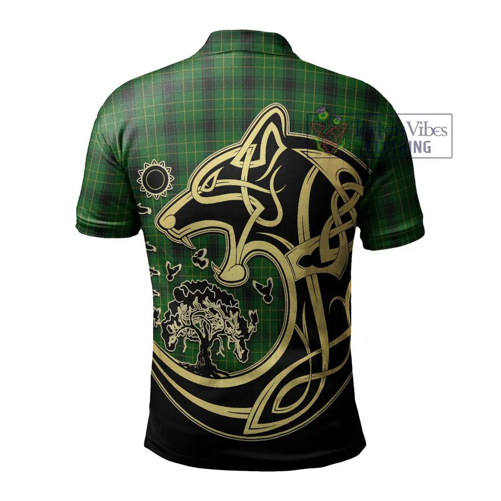 Arthur Highland Tartan Polo Shirt with Family Crest Celtic Wolf Style