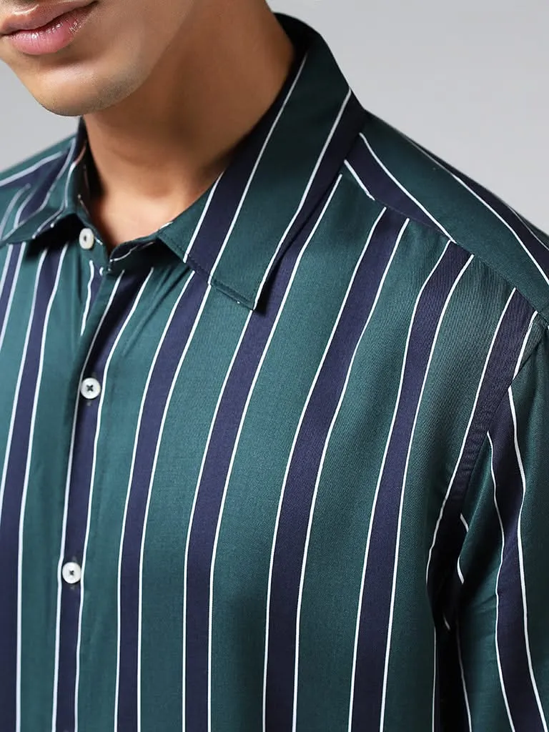 Ascot Green Striped Relaxed-Fit Shirt