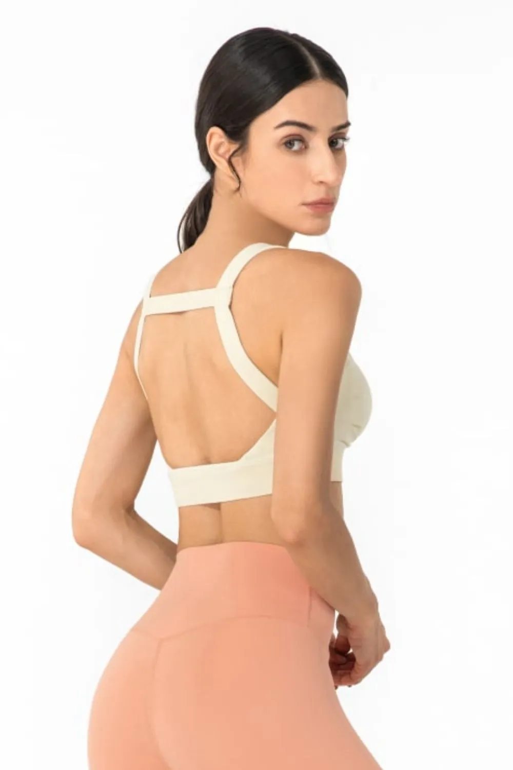 Backless Crop Top and Yoga Top Women's Open Back Pleated Detail Sports Bra KESLEY