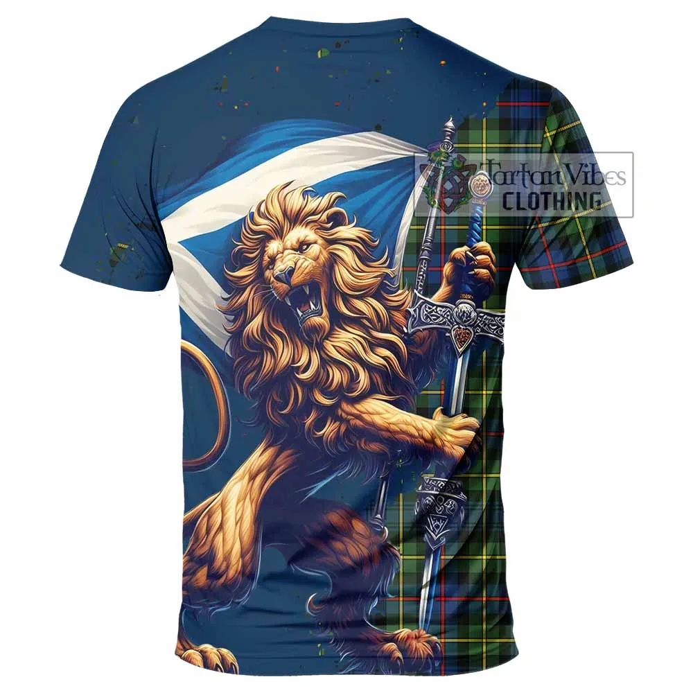 Baillie (Bailey) Tartan Family Crest T-Shirt with Scottish Majestic Lion