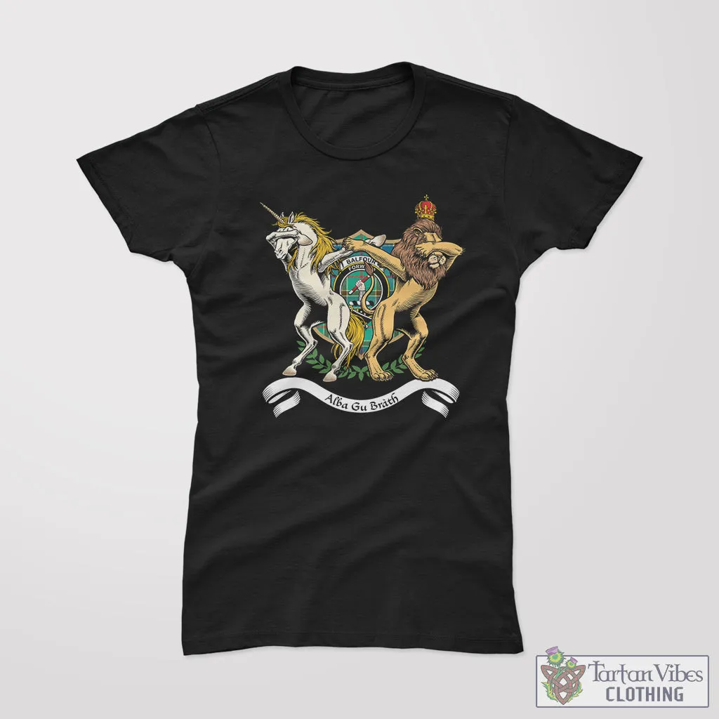 Balfour Blue Family Crest Cotton Women's T-Shirt with Scotland Royal Coat Of Arm Funny Style