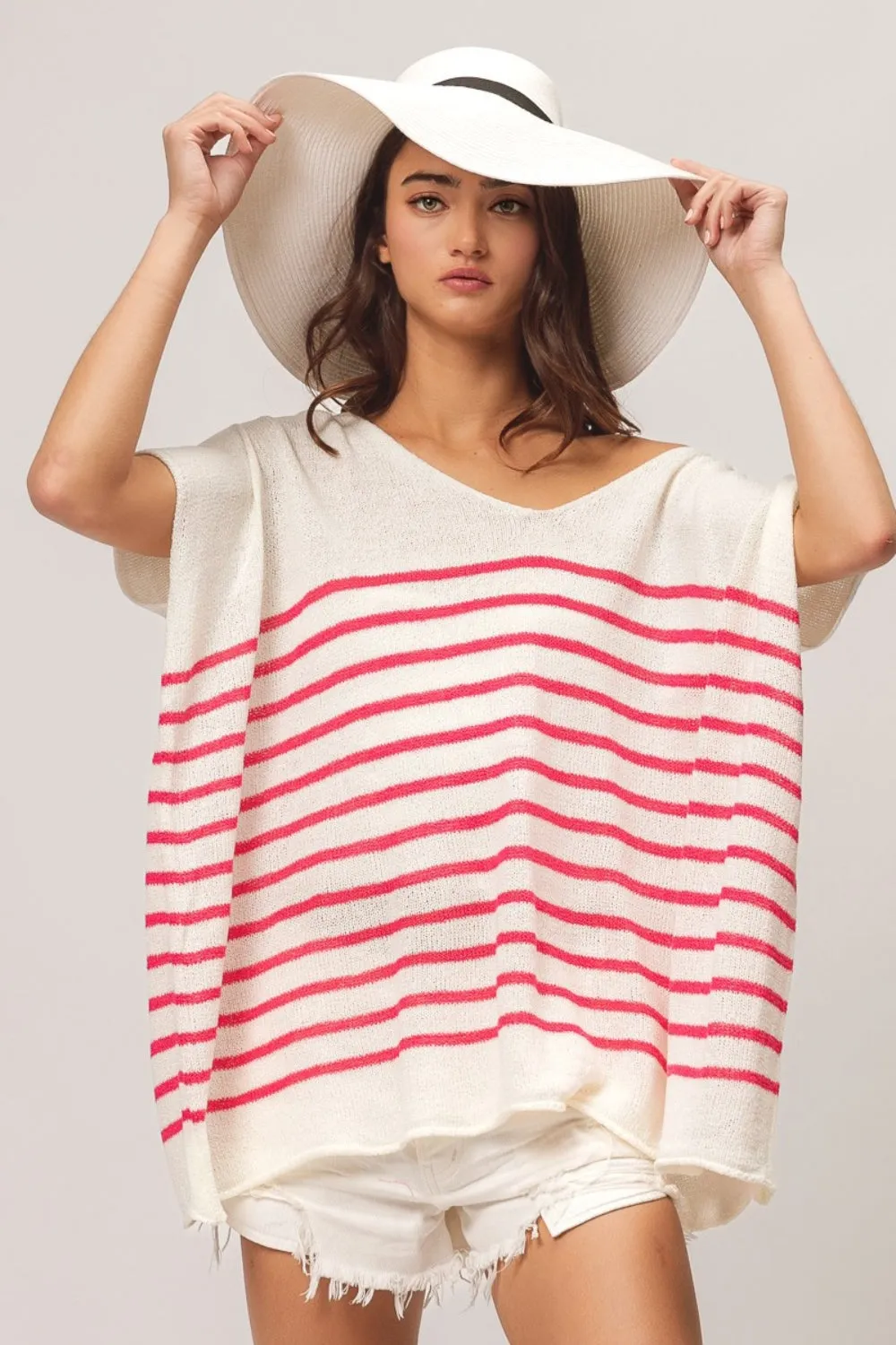 BiBi V Neck Striped Short Sleeve Top