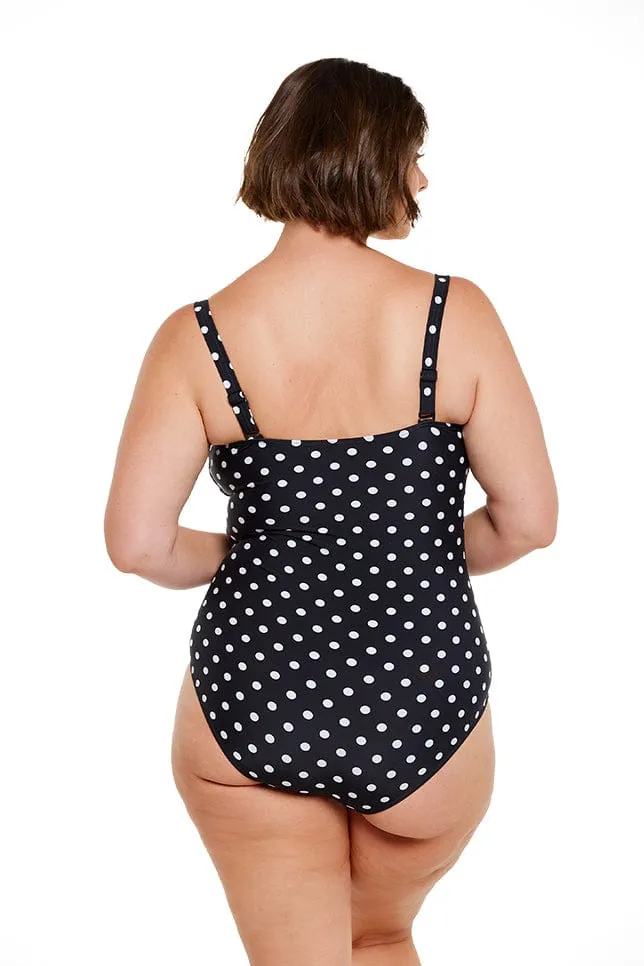 Black and White Dots Shirred One Piece