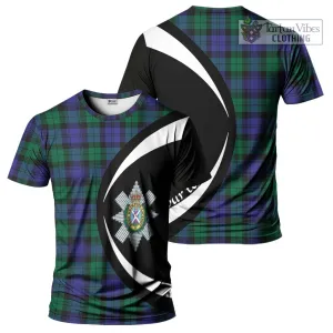 Black Watch Modern Tartan T-Shirt with Family Crest Circle Style