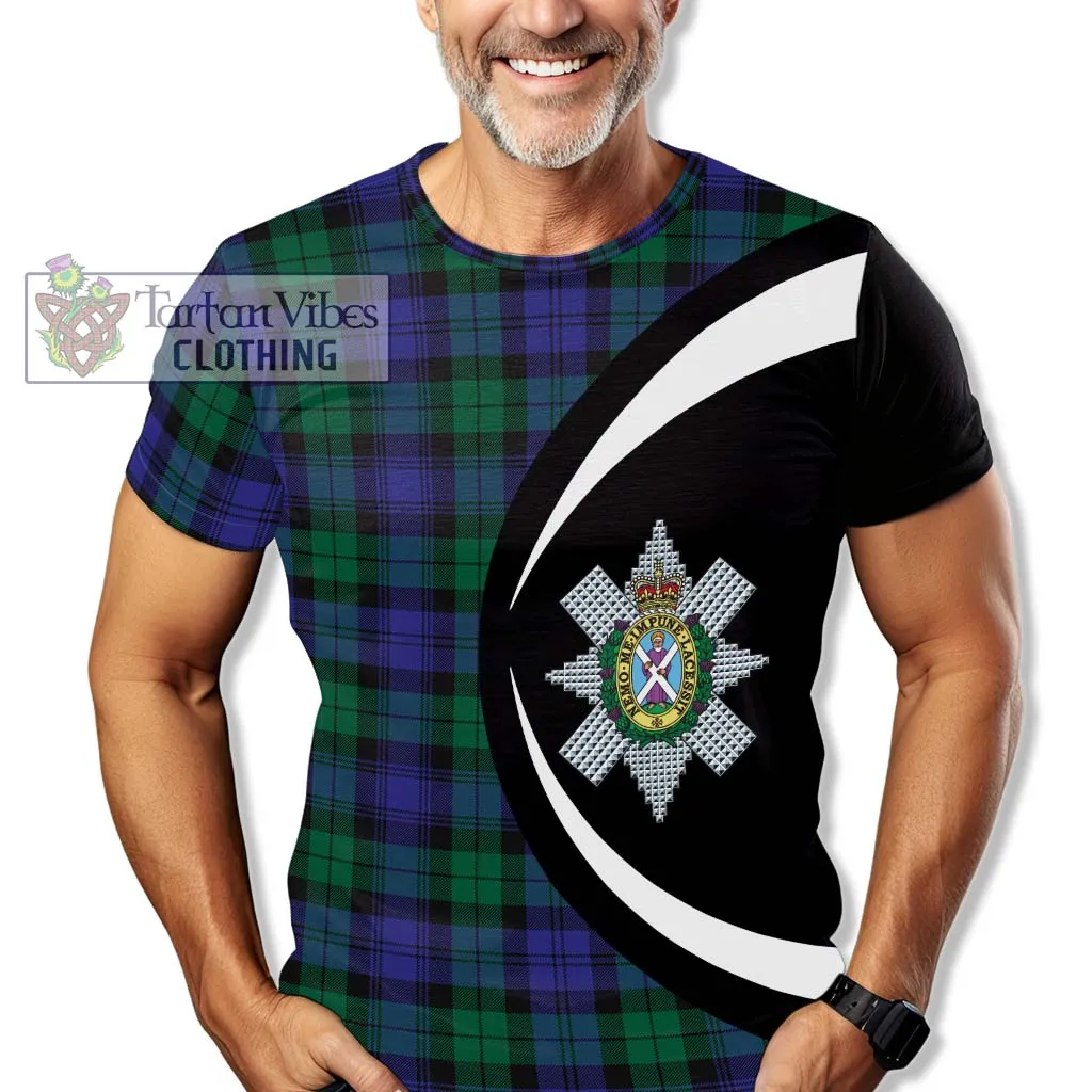 Black Watch Modern Tartan T-Shirt with Family Crest Circle Style