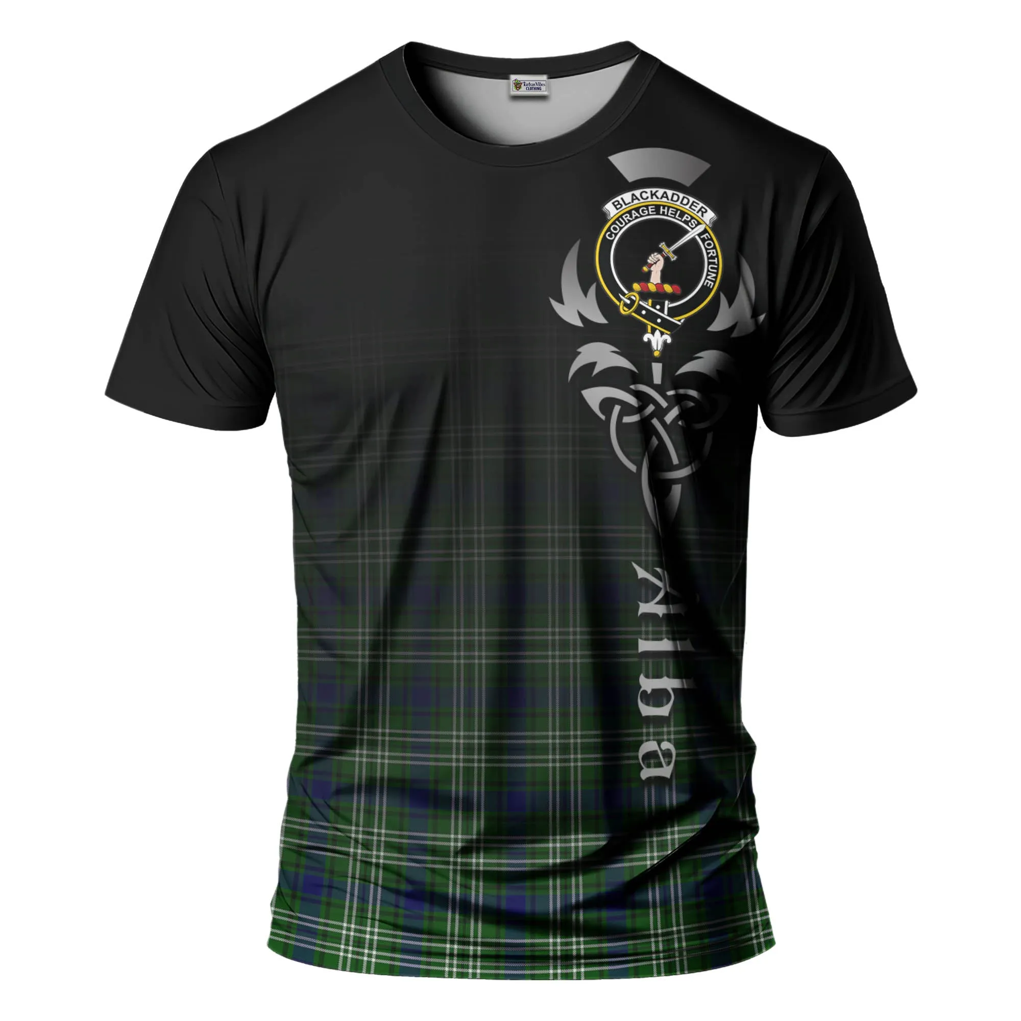 Blackadder Tartan T-Shirt Featuring Alba Gu Brath Family Crest Celtic Inspired