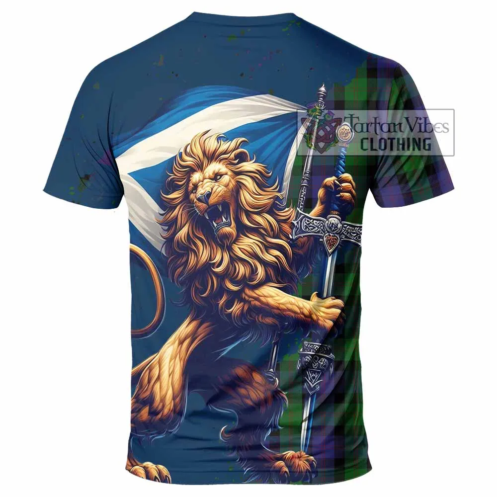 Blair Tartan Family Crest T-Shirt with Scottish Majestic Lion