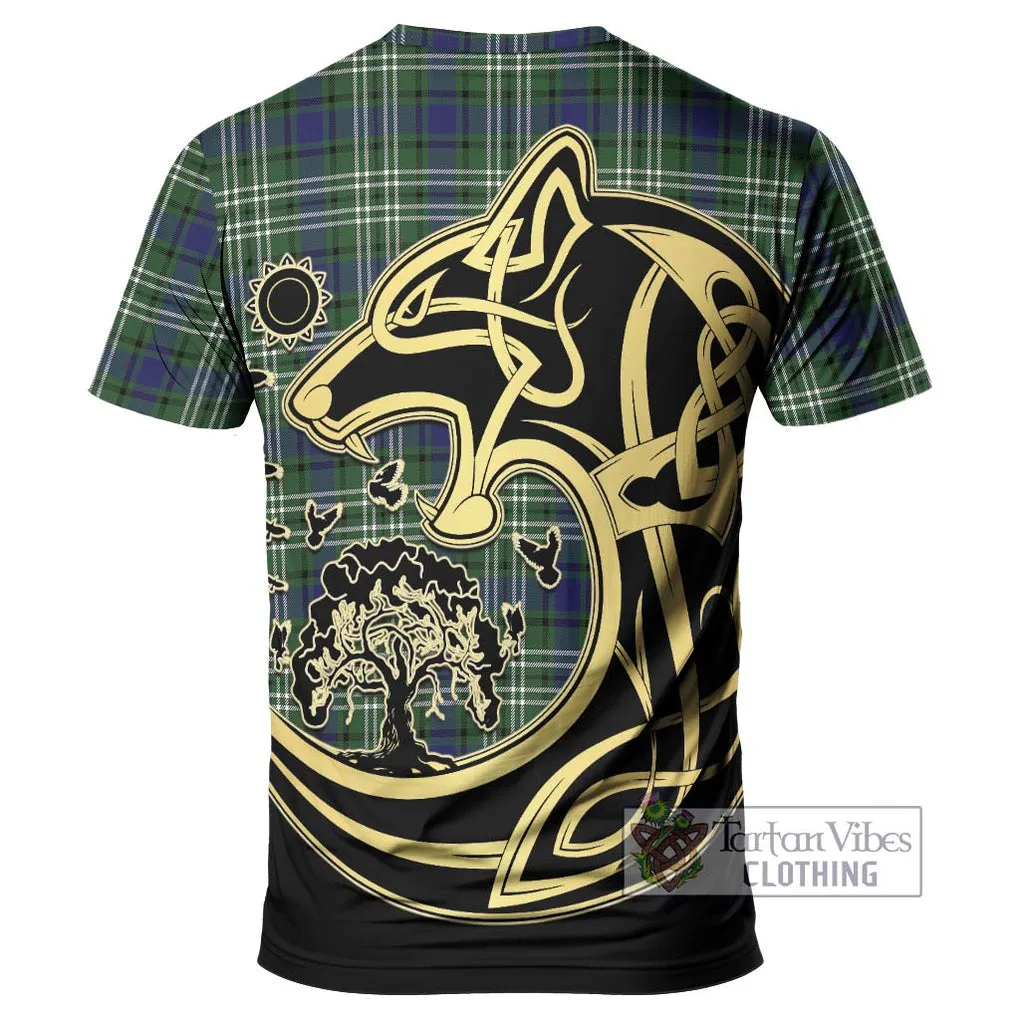 Blyth Tartan T-Shirt with Family Crest Celtic Wolf Style