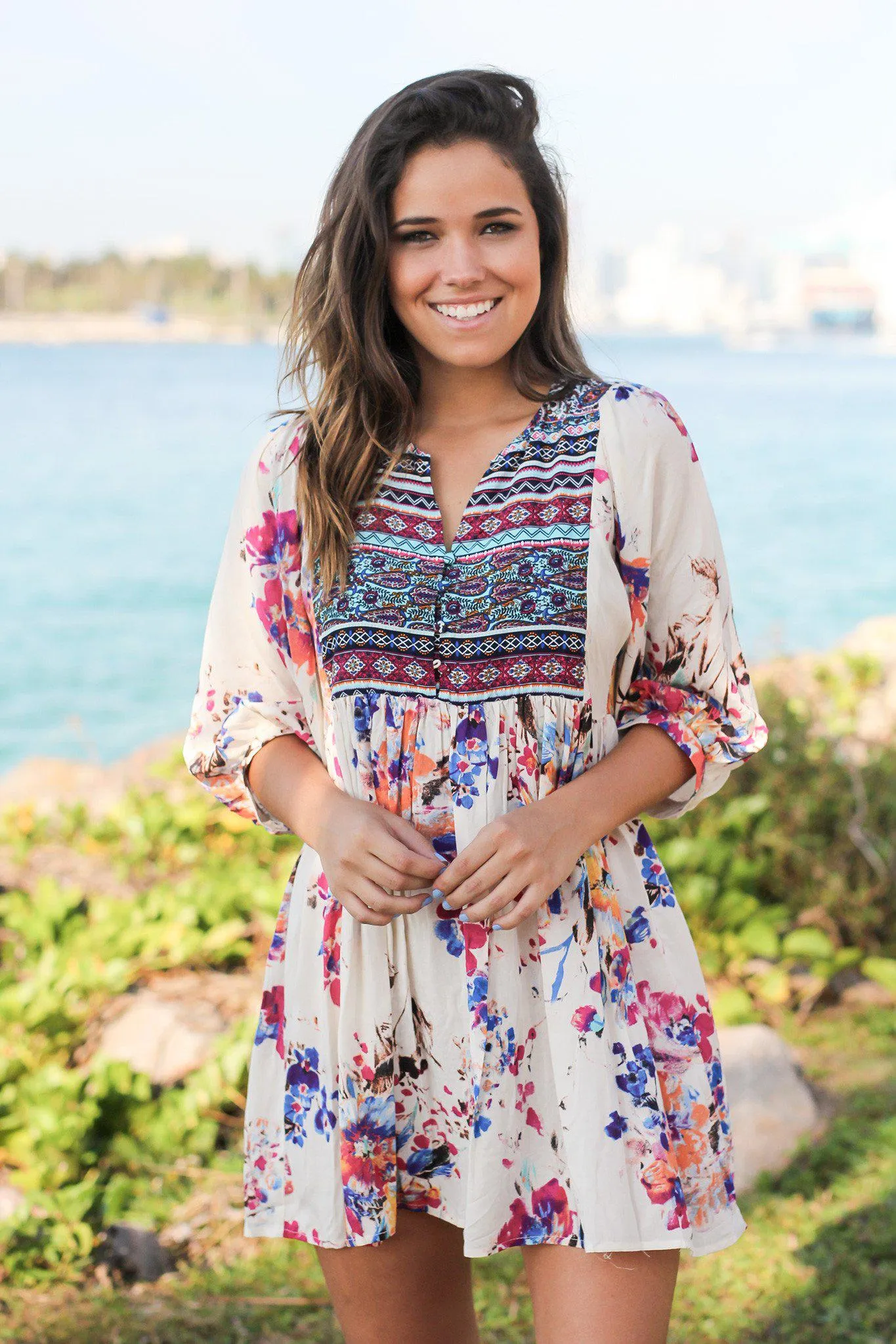 Boho Floral Printed Short Dress