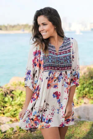 Boho Floral Printed Short Dress