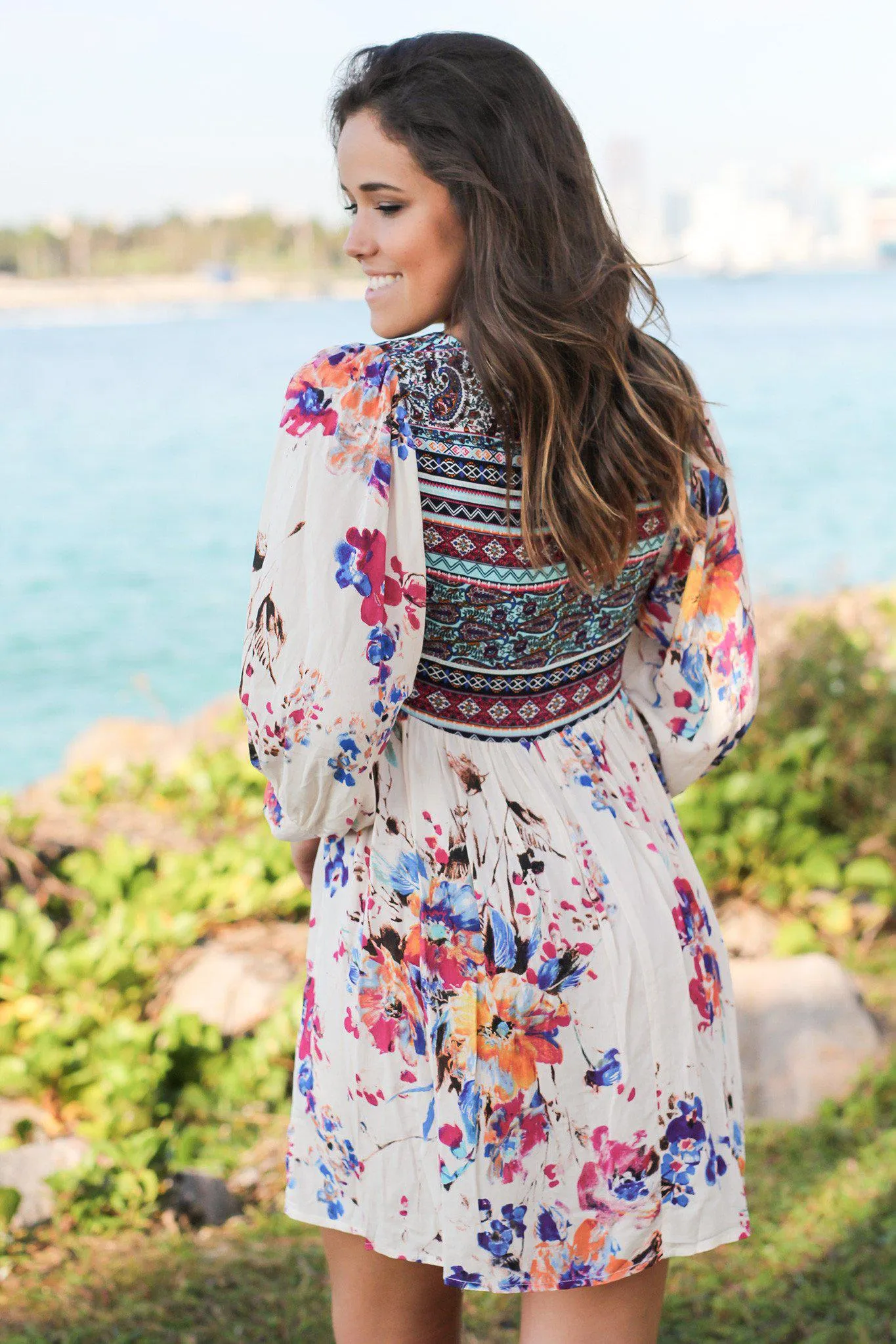 Boho Floral Printed Short Dress