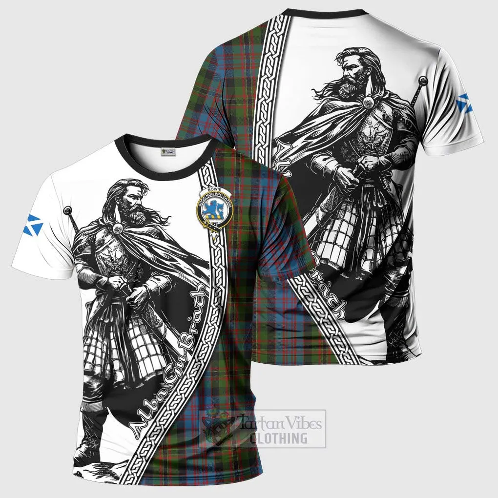 Bowie Tartan Clan Crest T-Shirt with Highlander Warrior Celtic Style