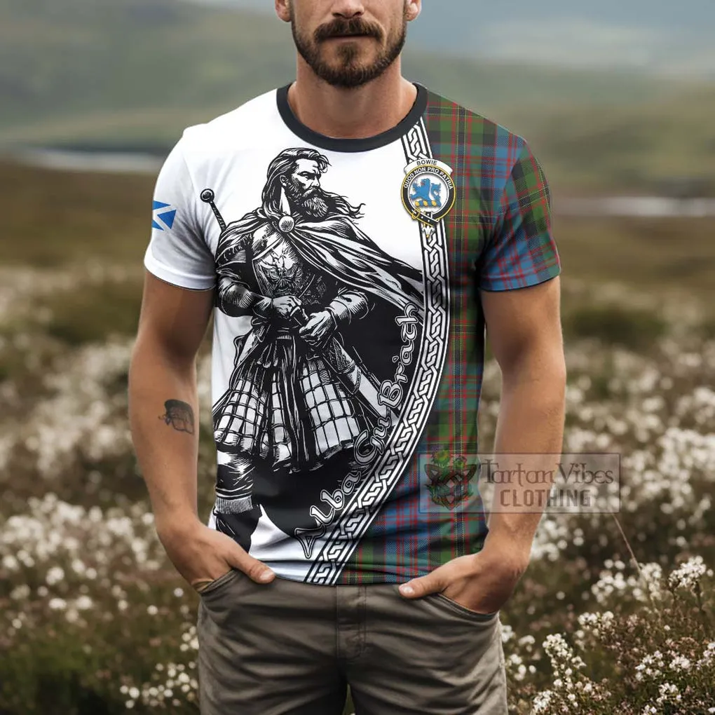 Bowie Tartan Clan Crest T-Shirt with Highlander Warrior Celtic Style