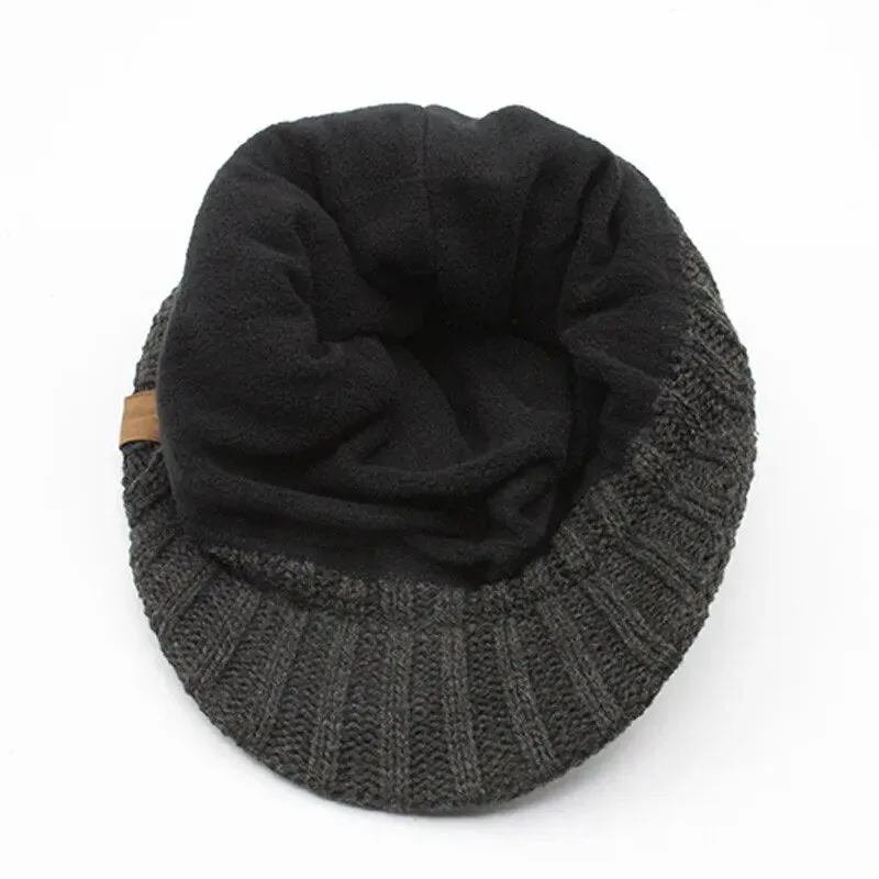 Brimmed Beanie in Black, Blue and Grey With Short Brim