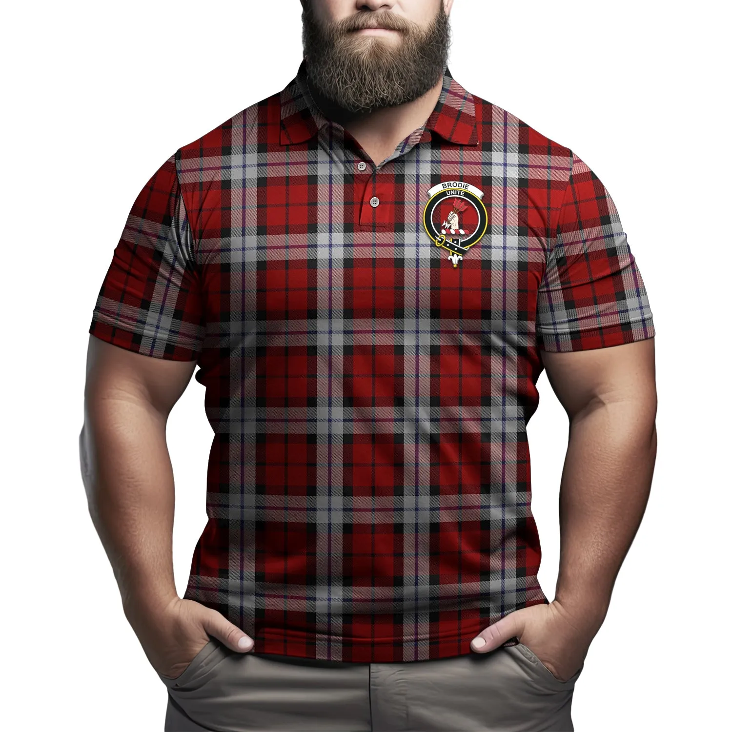 Brodie Dress Tartan Men's Polo Shirt with Family Crest