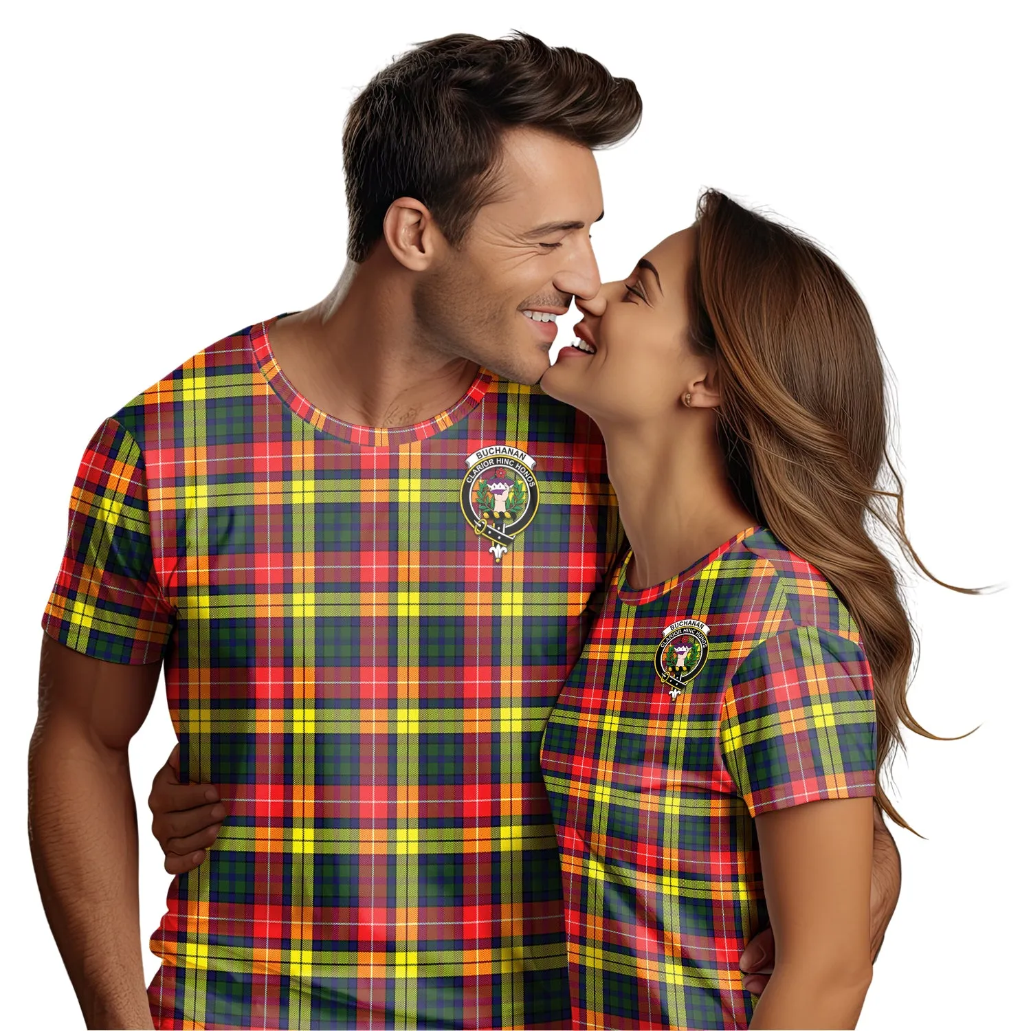 Buchanan Modern Tartan T-Shirt with Family Crest