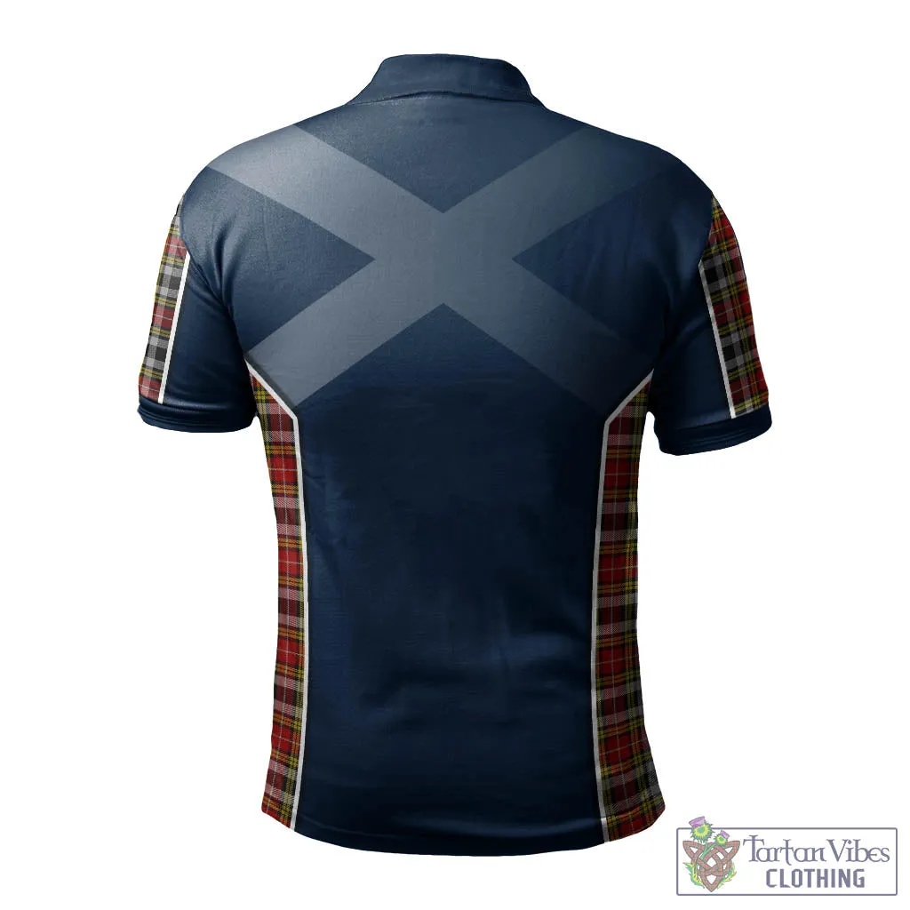 Buchanan Old Dress Tartan Men's Polo Shirt with Family Crest and Scottish Thistle Vibes Sport Style