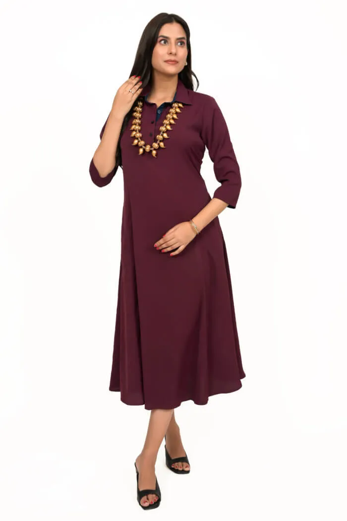 Burgundy A-Line Shirt Dress