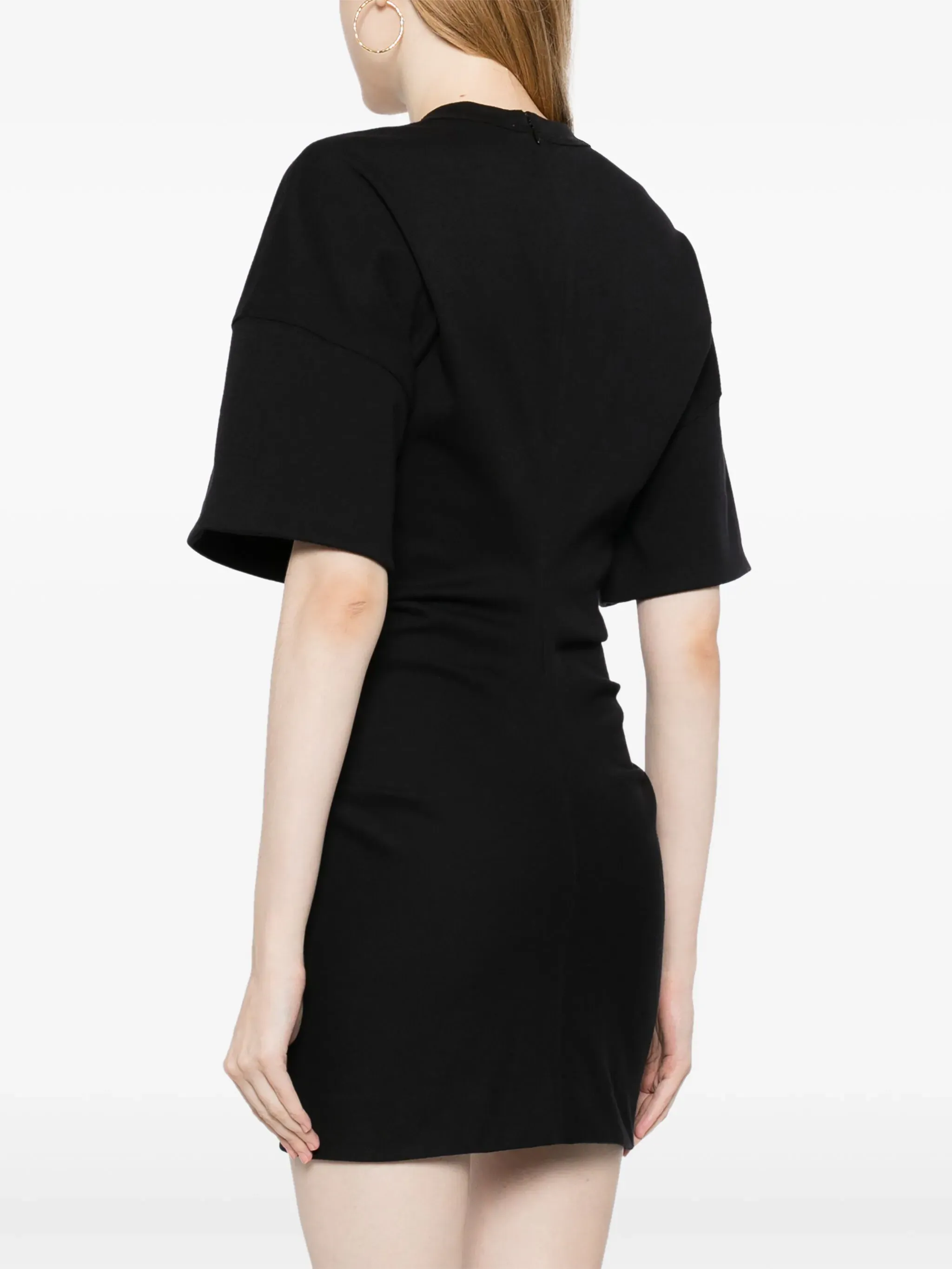 Crewneck Ribbed Jersey Mini Dress With Draped Detail