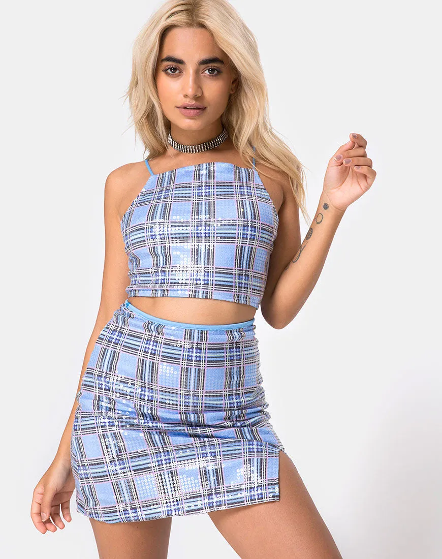 Dina Mini Skirt in 90's Check with Clear Sequin