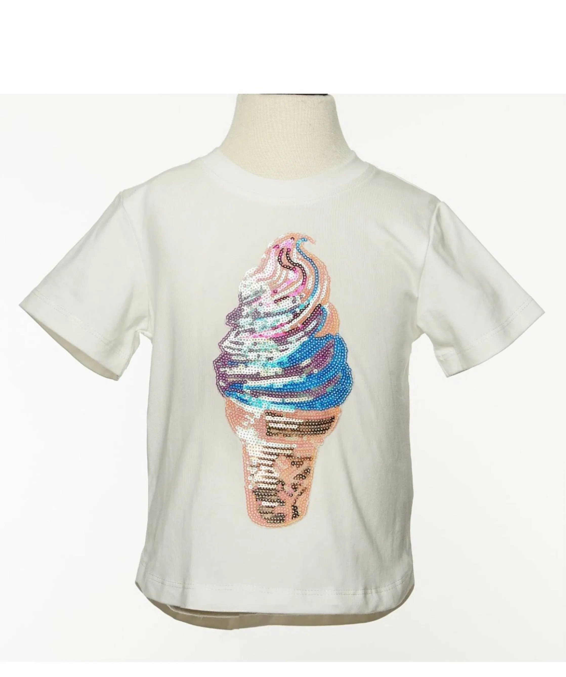 Doe a Dear Girls White Ice Cream Sequin Patch Shirt