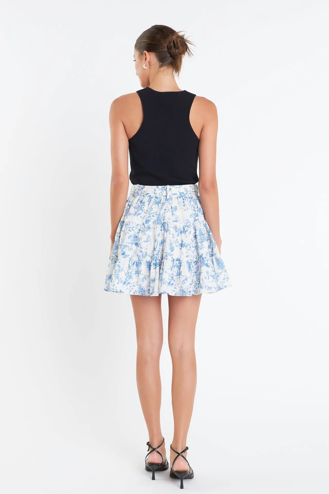 English Factory - Digital Print Belted Tiered Mini Skirt