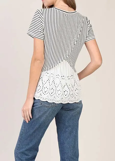 Eyelet Back Striped Tee