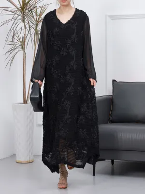 Female Spring Long Sleeves Flower Embroidery Style A-Line Party Dress