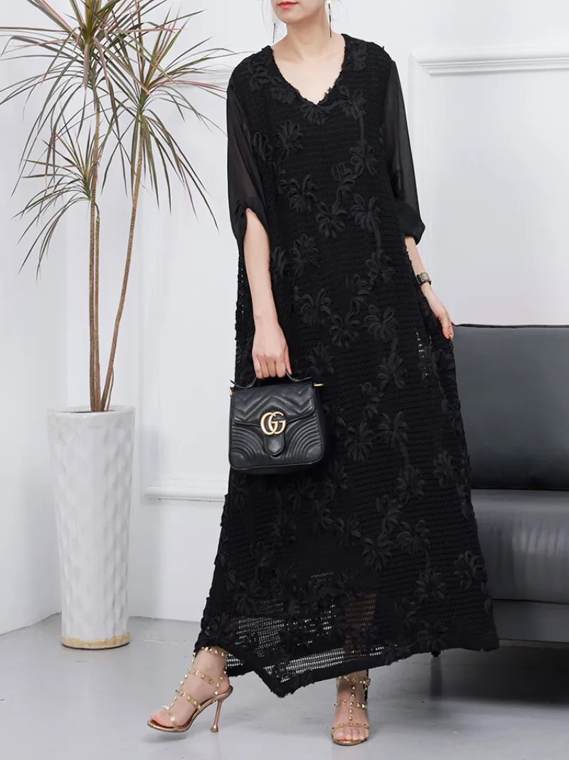 Female Spring Long Sleeves Flower Embroidery Style A-Line Party Dress