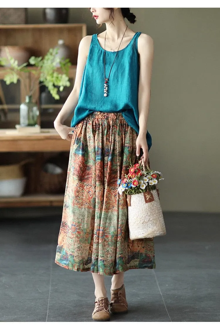 Floral Retro Linen Skirts