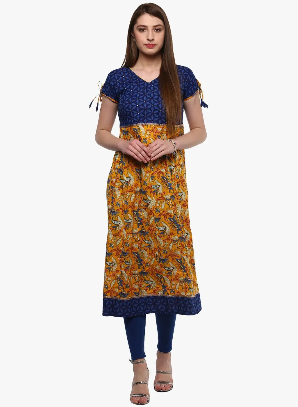 Jashvi Gorgeous Blue And Mustard Anarkali