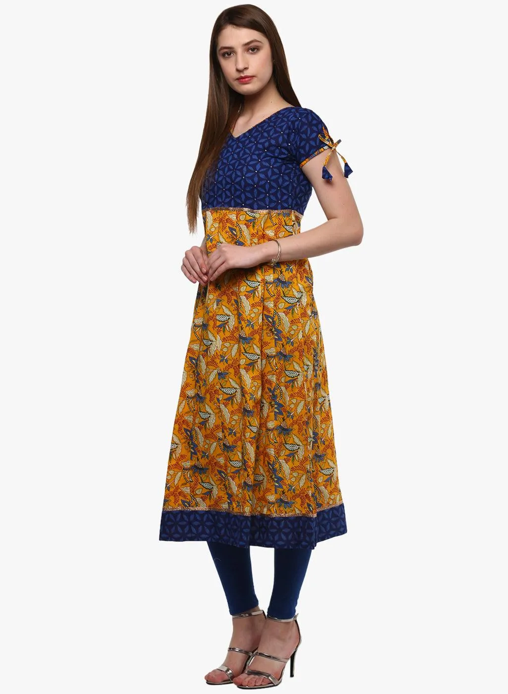 Jashvi Gorgeous Blue And Mustard Anarkali