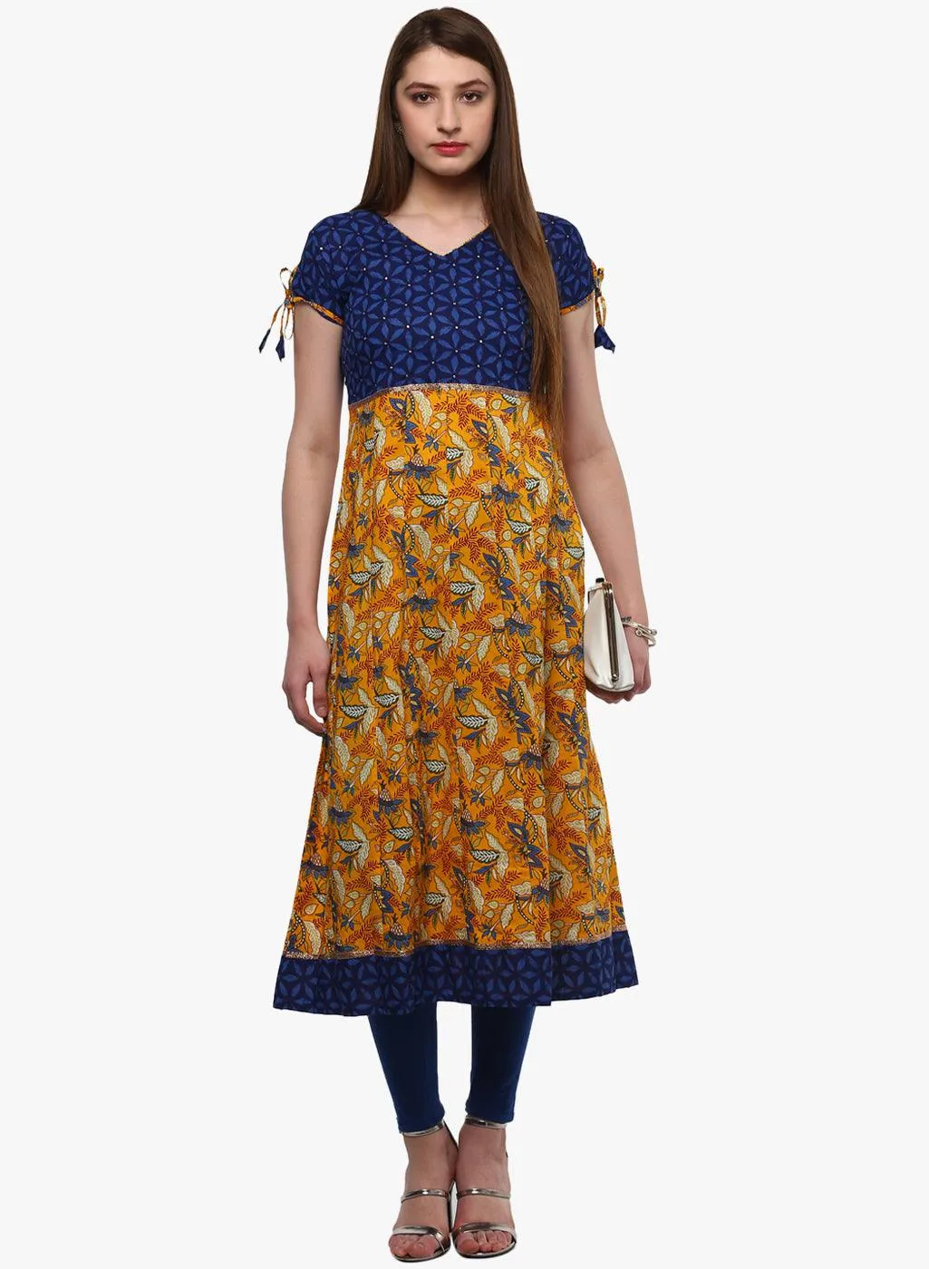 Jashvi Gorgeous Blue And Mustard Anarkali